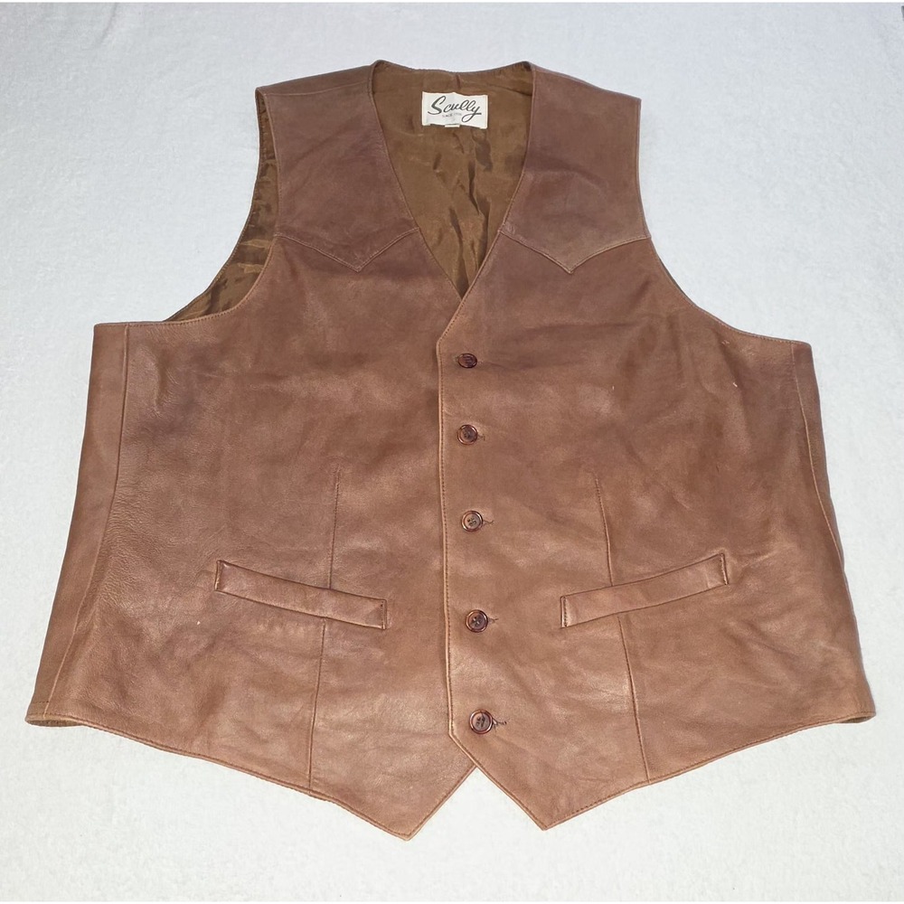 Scully Brown Genuine Leather Western Vest Men's Button Front Cowboy Vintage Styl